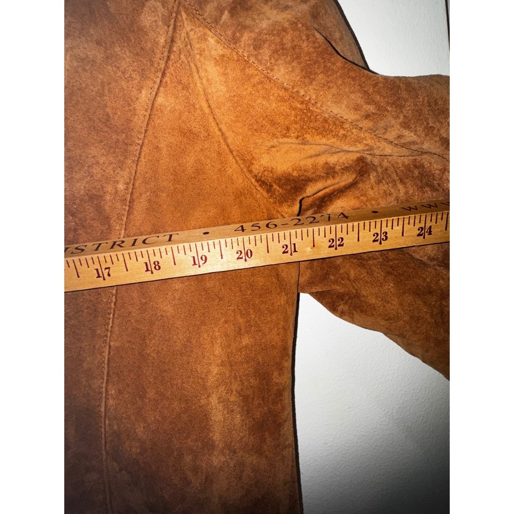 Style & Co Petite Brown Suede Leather Jacket Button Front Cognac Size L Petite - Picture 7 of 7